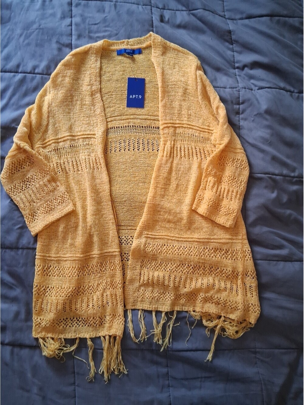 Apt 9 NWT Large Open Knit Palace Gold Shrug Cardigan 1/2 Sleeve Lightweight D2